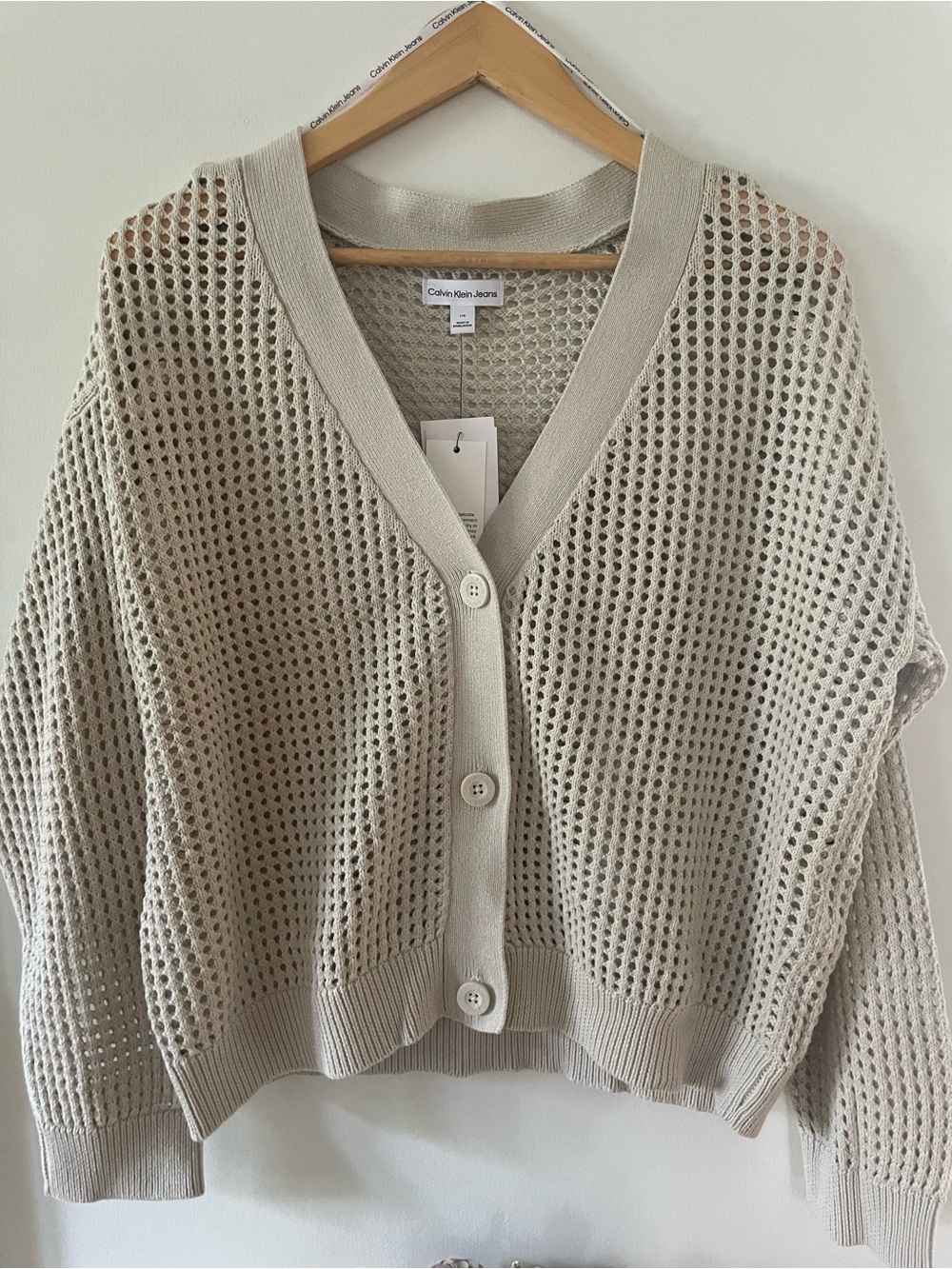 Calvin Klein Women's Cream Open-Knit Button Cardigan